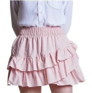 THE SHIRT SKIRT ROCHELLE BEHRENS PINK RUFFLED MINI SKIRT WOMENS SIZE SMALL MINI